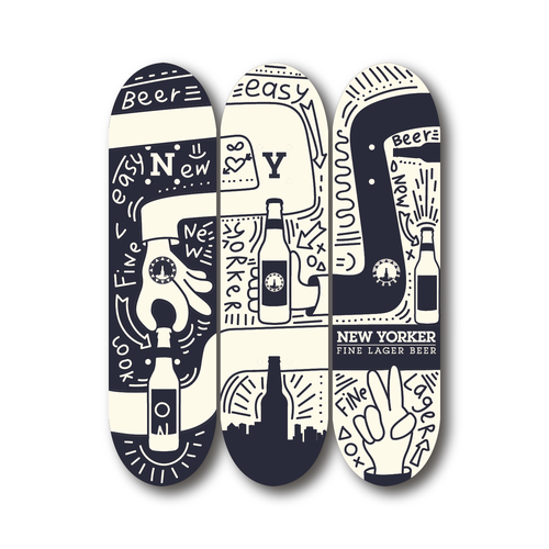 Eye-catching illustration for New Yorker Beer Skateboard Design por Volha_Petra