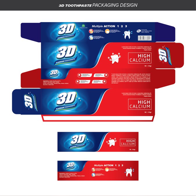 Create a Modern and Trustworthy packaging design for 3D Toothpaste