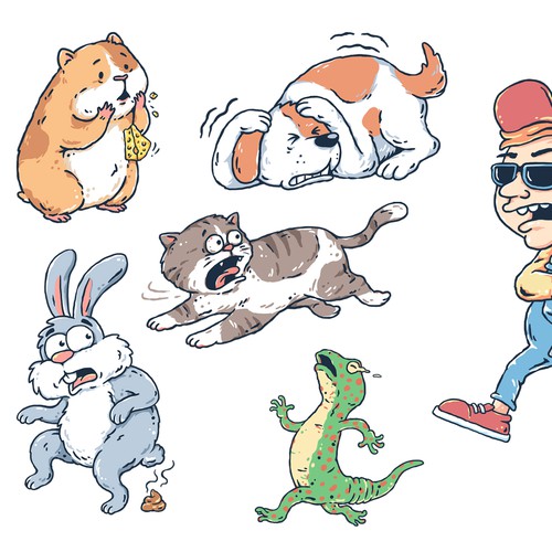 Illustrations for a table top game where animals escape a pet control facility Design by PANG3STU