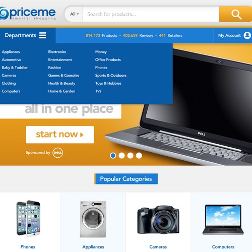 New homepage for popular Price Comparison site Design by Gerardo Betancourt