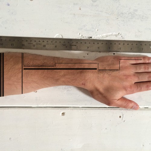 Design a functional tattoo for Ben Uyeda that turns his arm into a ruler Design by LilithSah