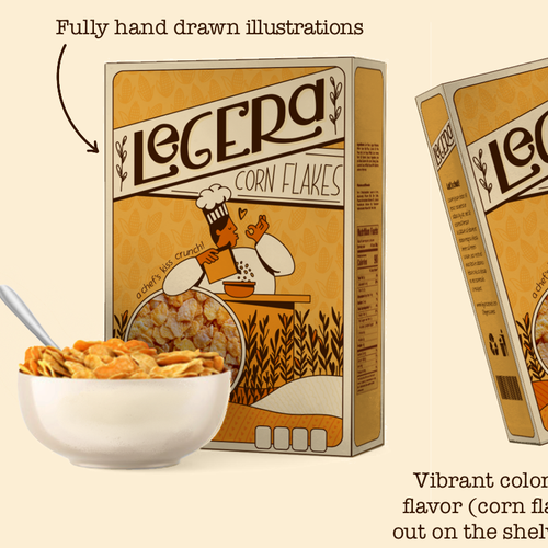 Premium cereal breakfast packaging (Corn Flakes) Design by Maira Wolfe