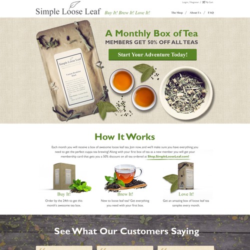 Landing Page/Subscription Signup Page for a Tea of the Month Subscription Box Design by Hristina.