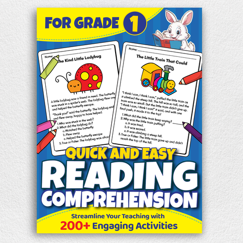 BOOK COVER: Grade 1 Reading Comprehension - Professional Workbook for Kids Design by Design Republik