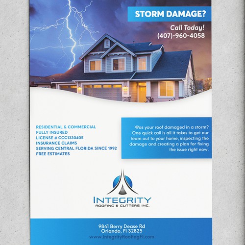 Roofing Company Storm Damage Flyer Diseño de 2MDesigns