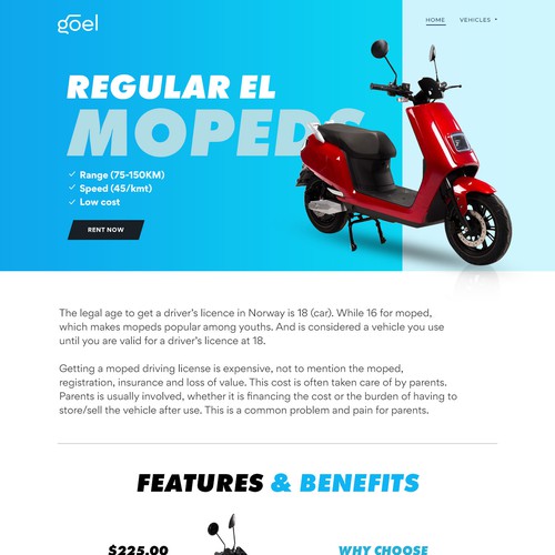 Design brand new website for a long-term electric scooter rental start-up in Norway Design by MercClass