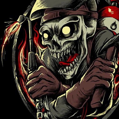 Welders Shirt Design With Skull Grinning and Welders Helmet Design by spoilerinc