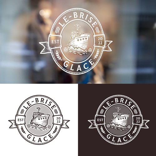 Logo StadiumさんのBoard game bar logo with tavern design, inspired by vintage ice breaker boat atmosphere - official name is "Le Brise-glaデザイン