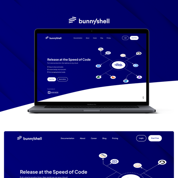 Design by Degie Tatanusa titled "Hero section fot Bunnyshell"