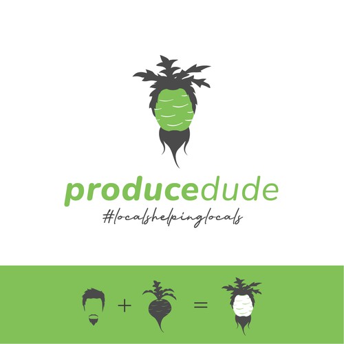 Local produce box logo. Featuring husbands large chin beard and veggies intertwined.  Brand Packaging box. Design by kolebri