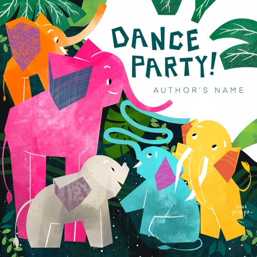 The Elephants Dance Party - Fun, bright and quirky kids book illustration Design by valentinakris