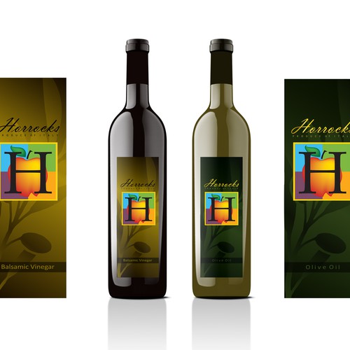 Olive Oil & Balsamic Vinegar label for Horrocks Farm Market Design by Amie Hatheny