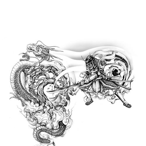 asiatisches S/W-Tattoo /  black&white tattoo asian style Design by simbe