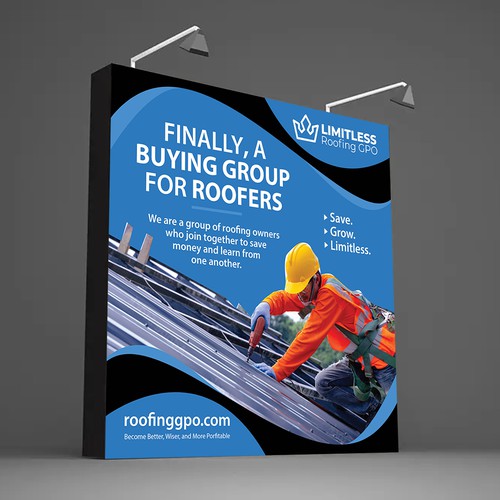 Design a tradeshow backdrop for roofing buying group Design by Saqi.KTS