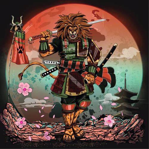 Manga style samurai lion illustration Design by Artist86