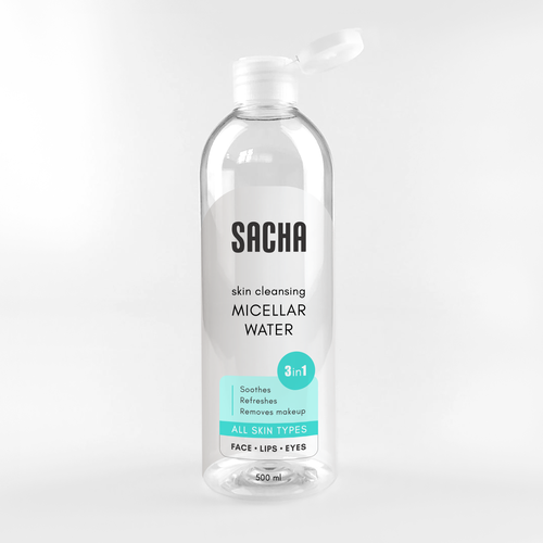 Sacha Micellar Water bottle 500ml Design by Ilka A.