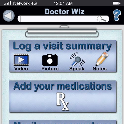 Help DoctorWiz with home screen for an iphone app Design by mibonito