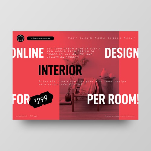 Design a mailbox flyer for an online interior design company Postcard