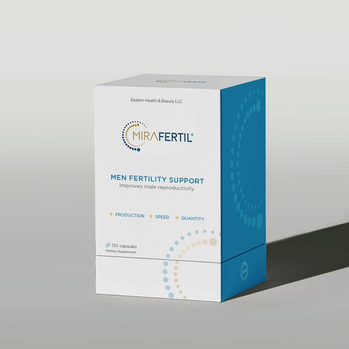 a box for male reproductive supplement improves sperm quality that look professional yet luxurious Design by ateiluj