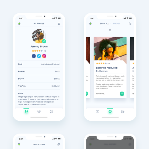 A fresh/modern/progressive styled video-calling app Design by EYB