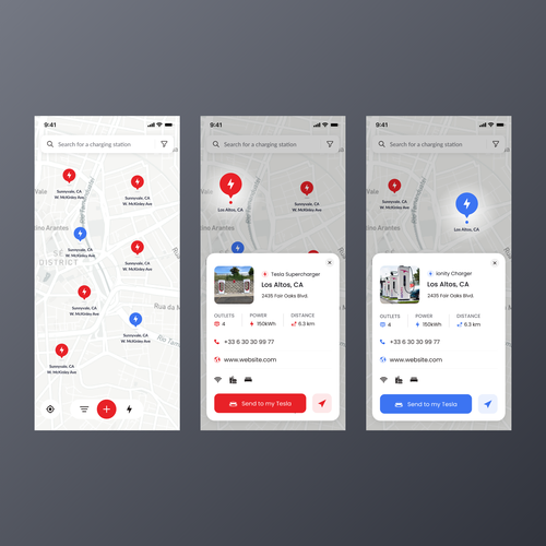Tesla App to localise charging point on a map Design by Genadi Georgiev