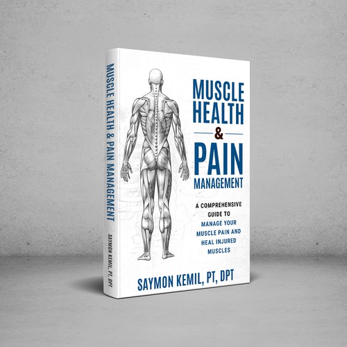 Book cover with a drawing images of the human anatomy combining muscles and bone structure. Design by digital.ian