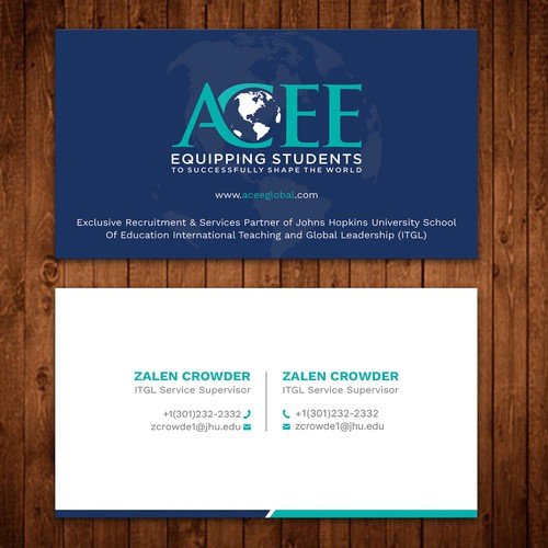 ACEE's new business card to show the partnership with JHU ITGL program Design von ™SF_Design™