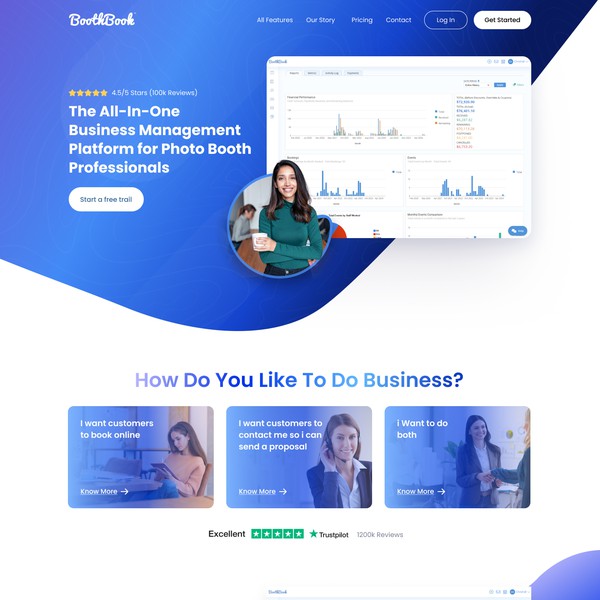 Design by Design illusion titled "SaaS Landing Page for Business Management Platform"