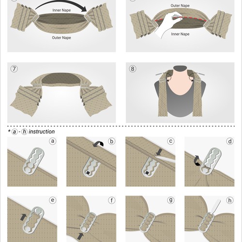 Design two similar infographics (for 2 web pages) for a new scarf shaping and securing tool. Design by kirana32