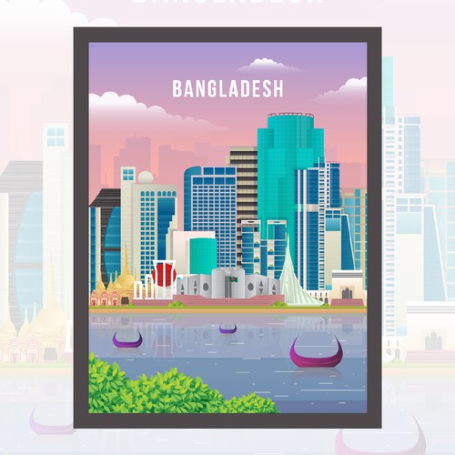 Skyline Wall Art Drawing of Bangladesh Design by Muhiuddin99