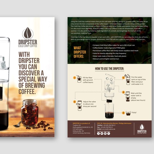 DRIPSTER Cold Drip Coffee Maker - we need a product presentation flyer Ontwerp door Sidaddict