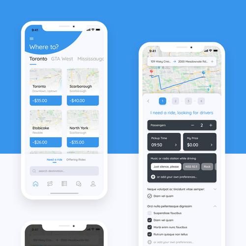 4 screen redesign for an Uber-for-X platform app Design by EYB