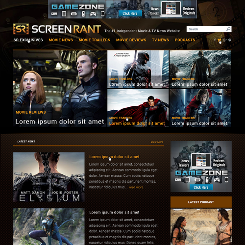 Redesign ScreenRant.com's Home Page. Réalisé par botak