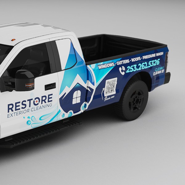 Design by Nadun Prabodana titled "Restore Exterior Cleaning Truck wrap"