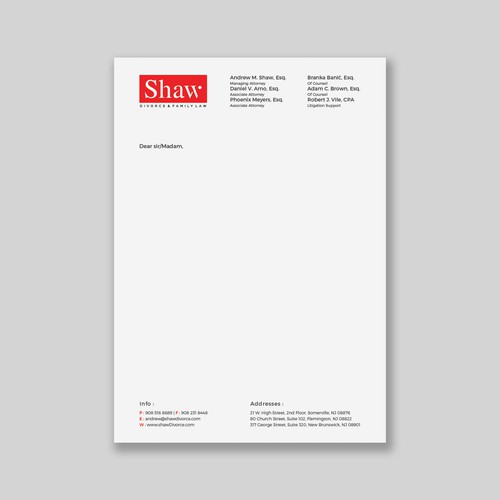 Letterhead for Divorce & Family Law Firm; Modern, Minimalist, Conservative Design Design by a r t  ^ s t a r