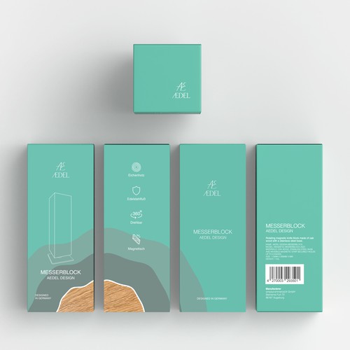 Design of an elegant product packaging for the first product of a new brand. Rotating knife block Design by Ahmed.elroumi