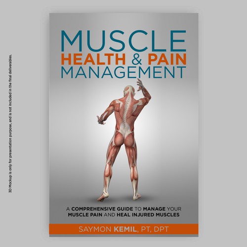 Book cover with a drawing images of the human anatomy combining muscles and bone structure. Design by Designer Group