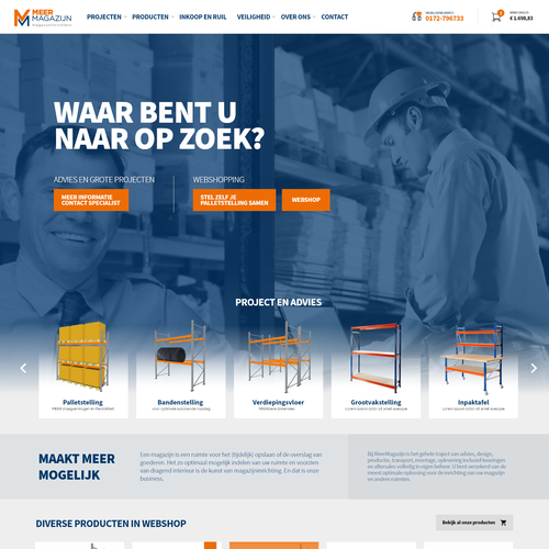 Creative website templates for a leading pallet racks company_ Meermagazijn Design by ChickenDinner