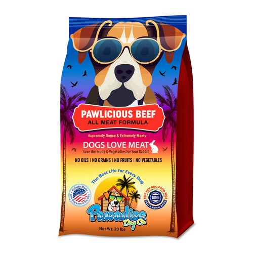 NEW Dog Food Packaging, Need Tropical Vibe we are in Florida, Pawadise Dog Co. Réalisé par Syn·o·nym