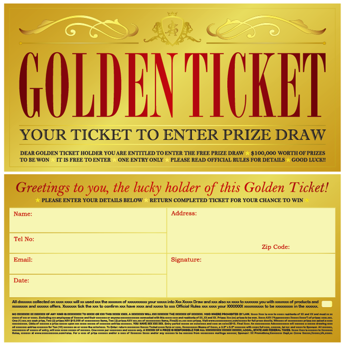 create a golden ticket entry form for a prize giveaway to be used in