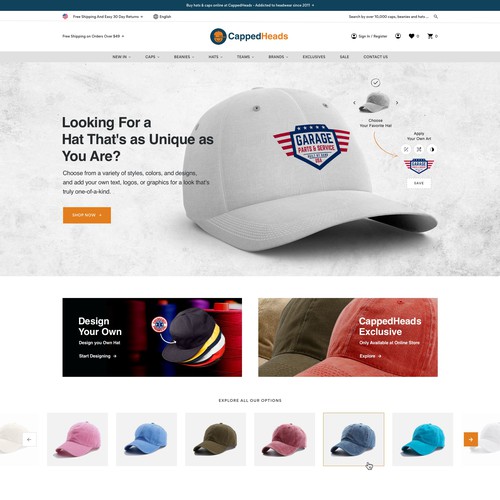 Designs | Custom Hats eCommerce Store Targeted to B2B | Web page design ...