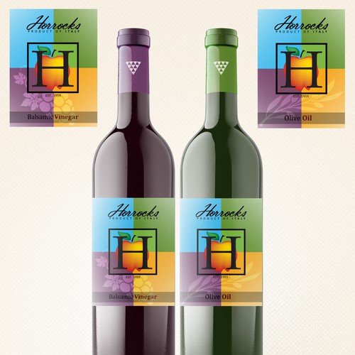 Olive Oil & Balsamic Vinegar label for Horrocks Farm Market Design by Amie Hatheny