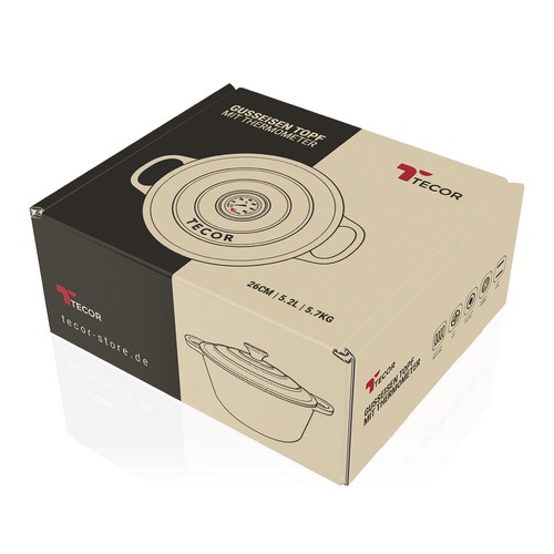Packaging design for a cast iron pot with Thermometer from TECOR.  Logo available!! Design by Wahdin