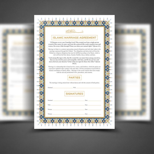 Design Design A Beautiful Islamic Marriage Agreement Document Template di G-r-a-p-h▼