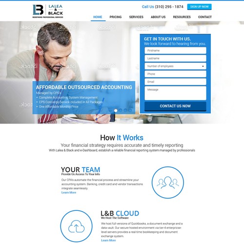 Modern landing page for accountant and online bookkeeping service