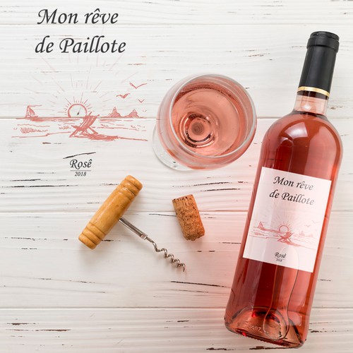 Rosé Wine Label " Mon rêve de Paillote" ("My dream of beach bar") Design by Kovacev