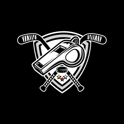 Hockey Referees Logo with whistle and hockeystick Design by BrainstormingDsg