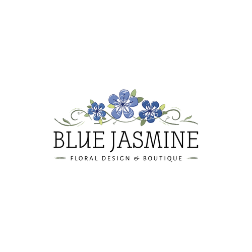 LOGO & BUSINESS CARD DESIGN FOR BLUE JASMINE LLC FLORAL DESIGN AND BOUTIQUE Design by Melanie Lauren