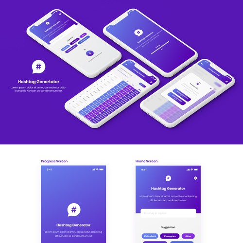 Design a beautiful, professional UI for a Hashtag Generator app Design by nmhb