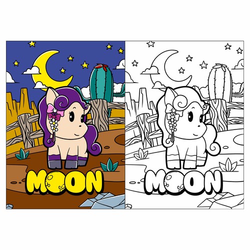 Cute Kids Coloring Book Cartoon Ponies, French Bulldogs, and one Horse Design by mr.babyblue